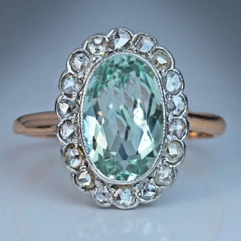 💞Refine Oval Pure Light Blue Zircon Flower Elegant Rings for Women, MARR9080